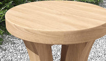Round Teak Stool With Curved Legs Detail Top