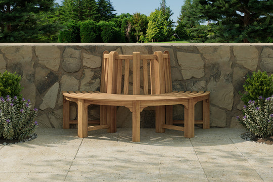 65cm Semi Circle / Half Teak Tree Bench