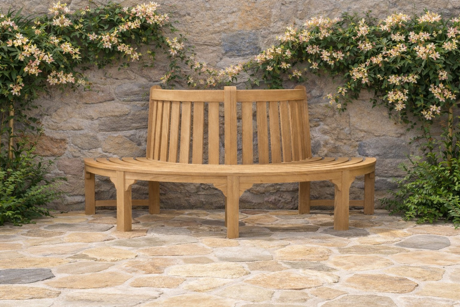 Semi Circle / Half Tree Bench On Patio