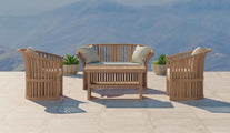 Teak Ascot Outdoor Lounge Set Comprising of Two Seater Sofa, Two Lounge Armchairs and a Coffee Table Front View