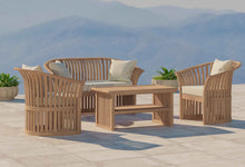 Teak Ascot Outdoor Lounge Set Comprising of Two Seater Sofa, Two Lounge Armchairs and a Coffee Table Front Angled View