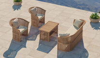 Teak Ascot Outdoor Lounge Set Comprising of Two Seater Sofa, Two Lounge Armchairs and a Coffee Table Overhead Perspective