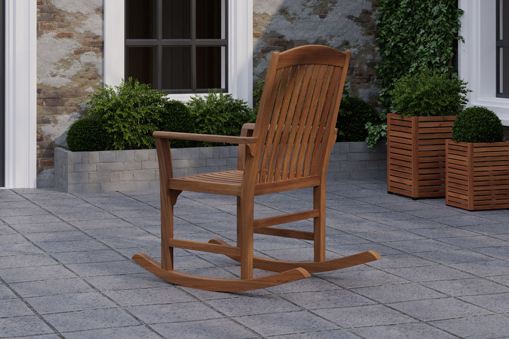 Balmoral Teak Rocking Chair Rear Angled View