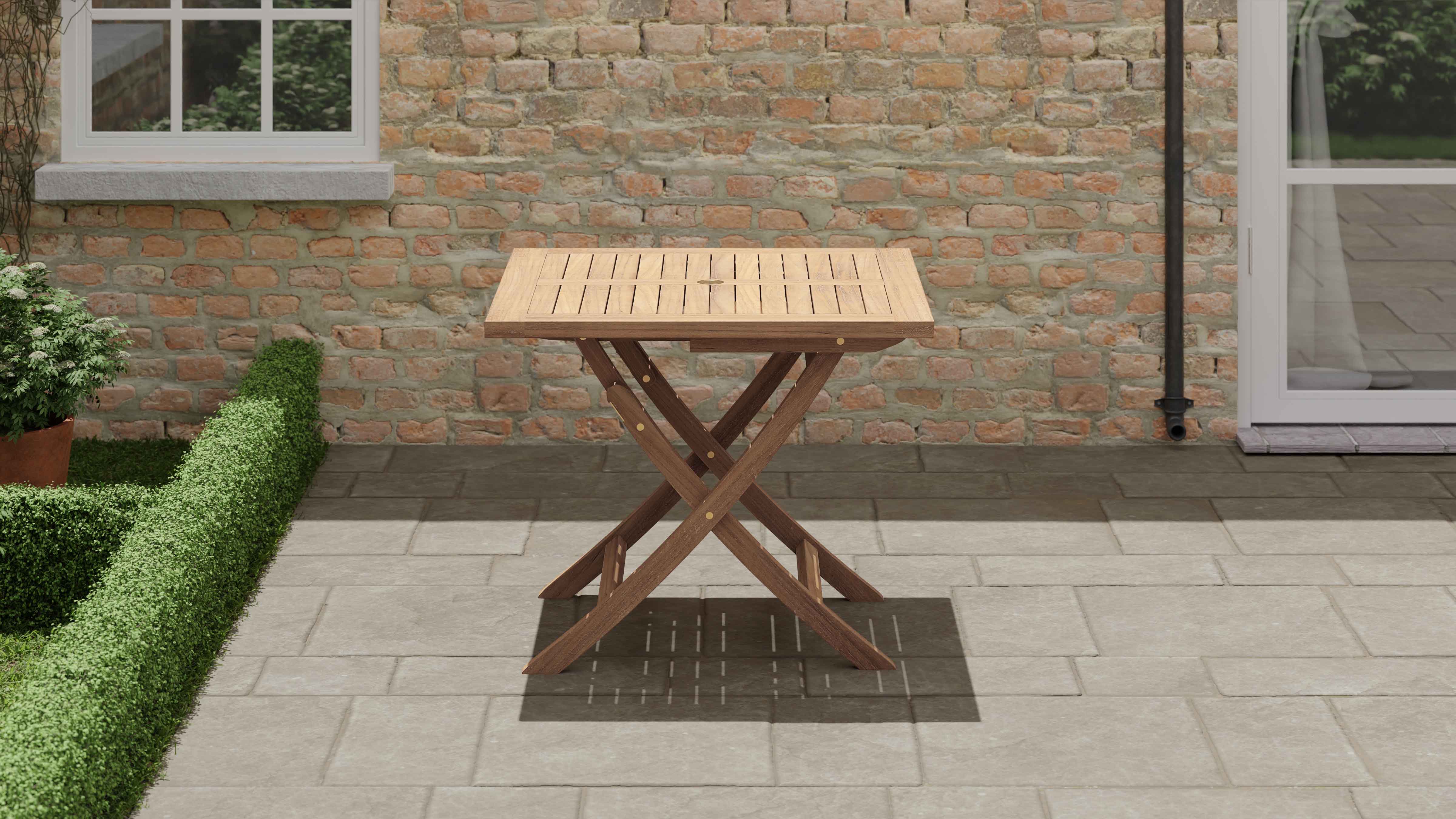  Square Folding Teak Garden Table Side View