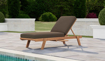 Teak Stacking Lounger with Cushion & Optional Pull Out Tray Front Angled View