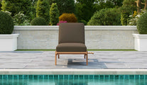 Teak Stacking Lounger with Taupe Cushion & Optional Pull Out Tray Front View