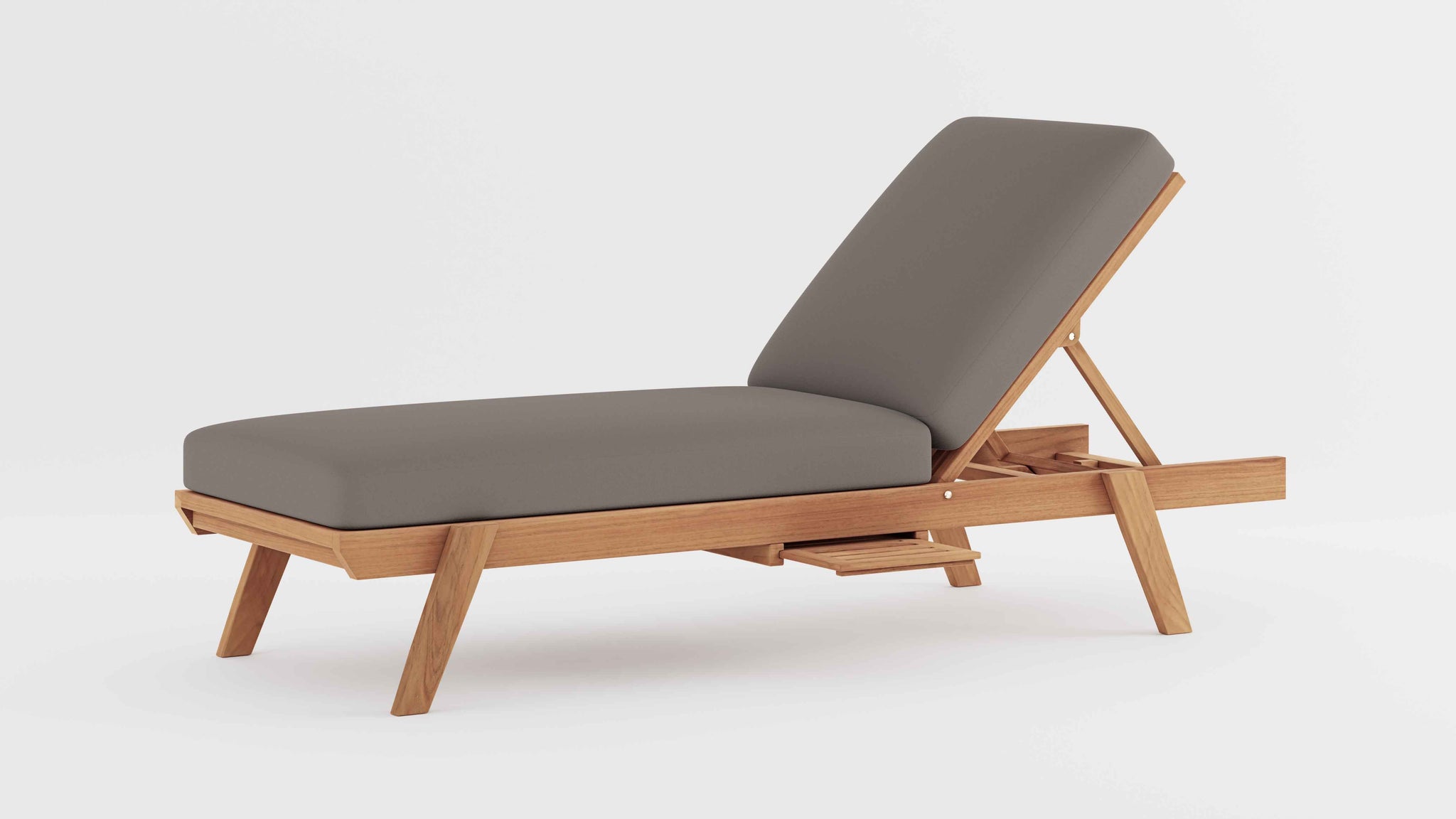 Teak Stacking Lounger with Light Grey Cushion & Optional Pull Out Tray 