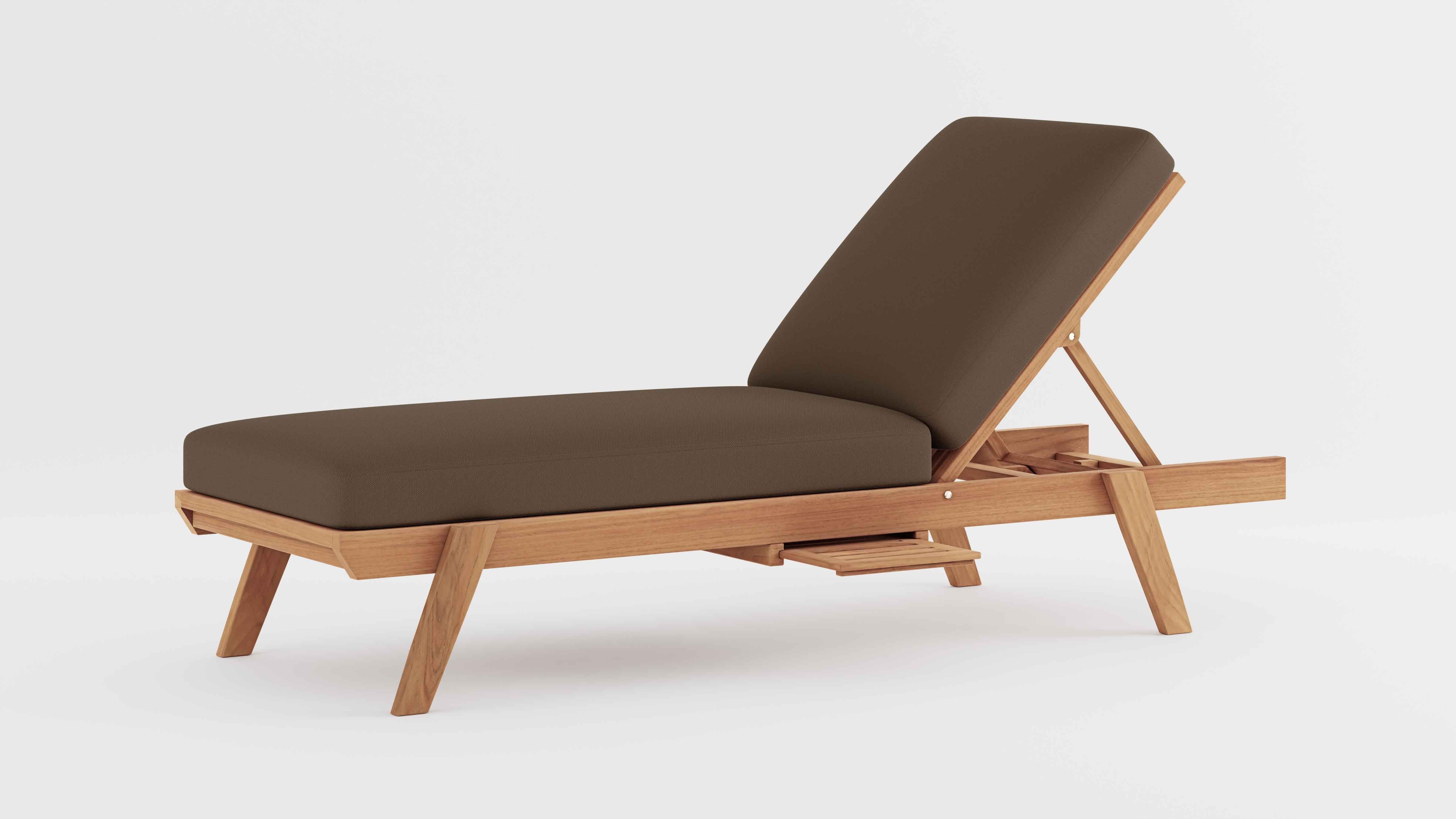 Teak Stacking Lounger with Taupe Cushion & Optional Pull Out Tray 