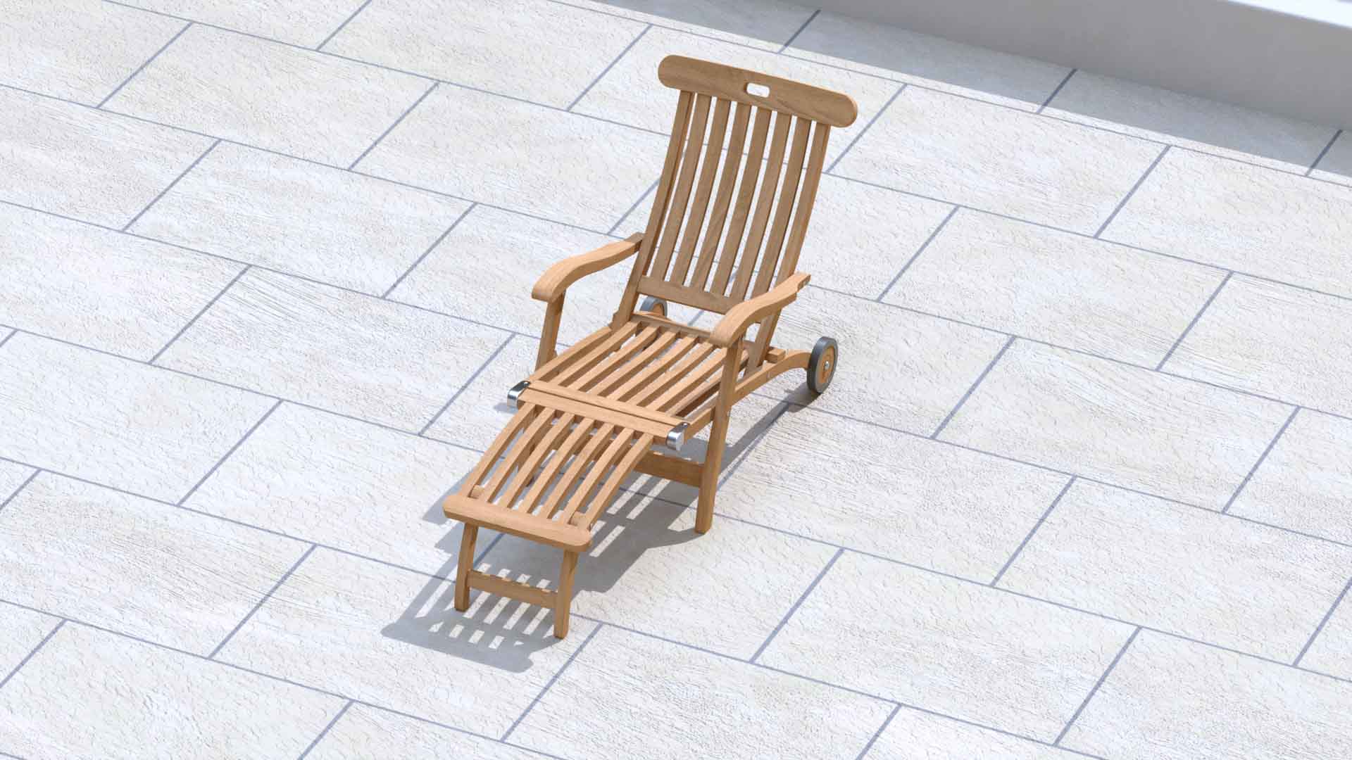 Teak Steamer Chair With Wheels Overhead Perspective