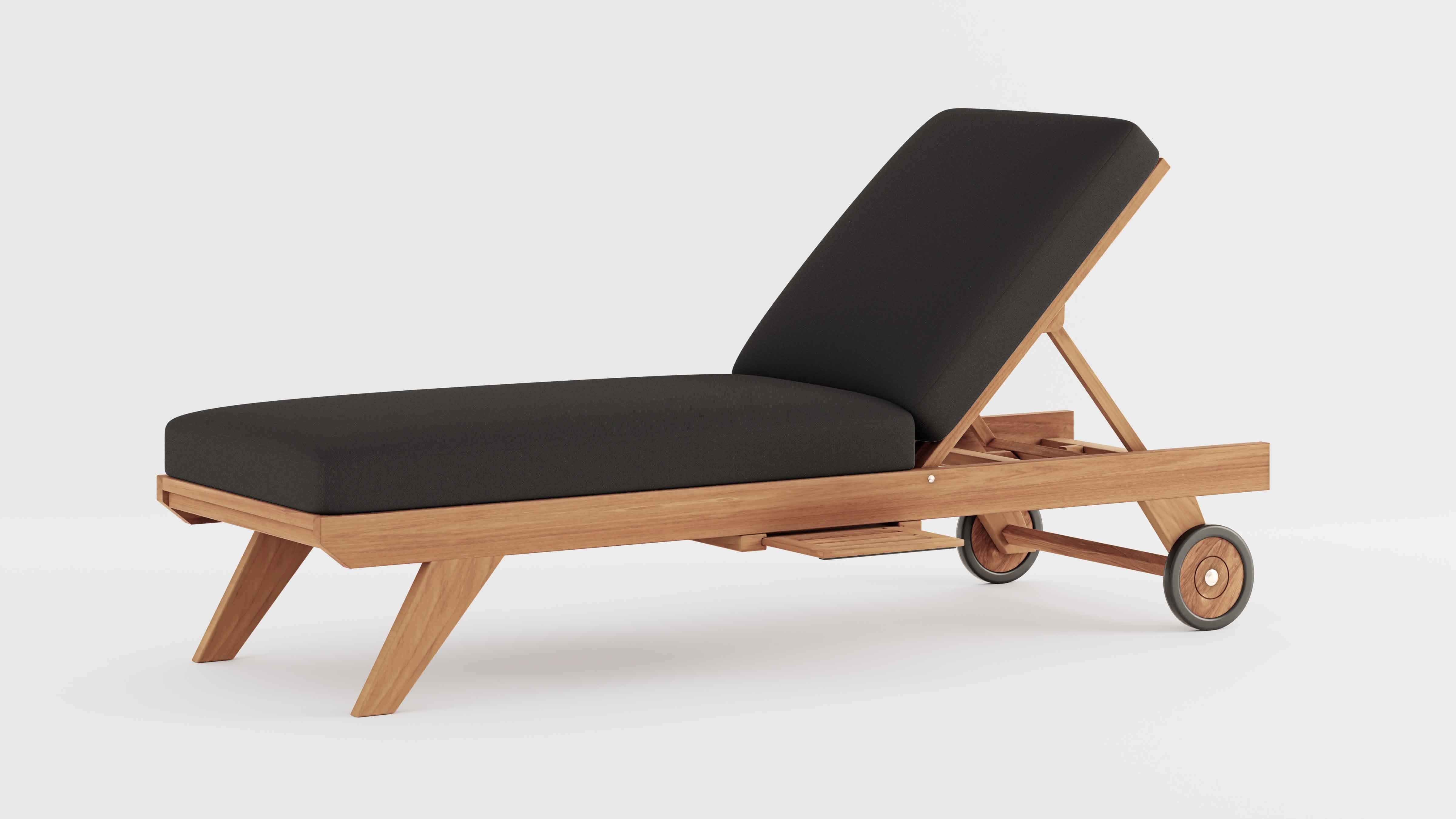 Teak Sun Lounger with Wheels with Graphite Cushion  and Optional Pull Out Tray