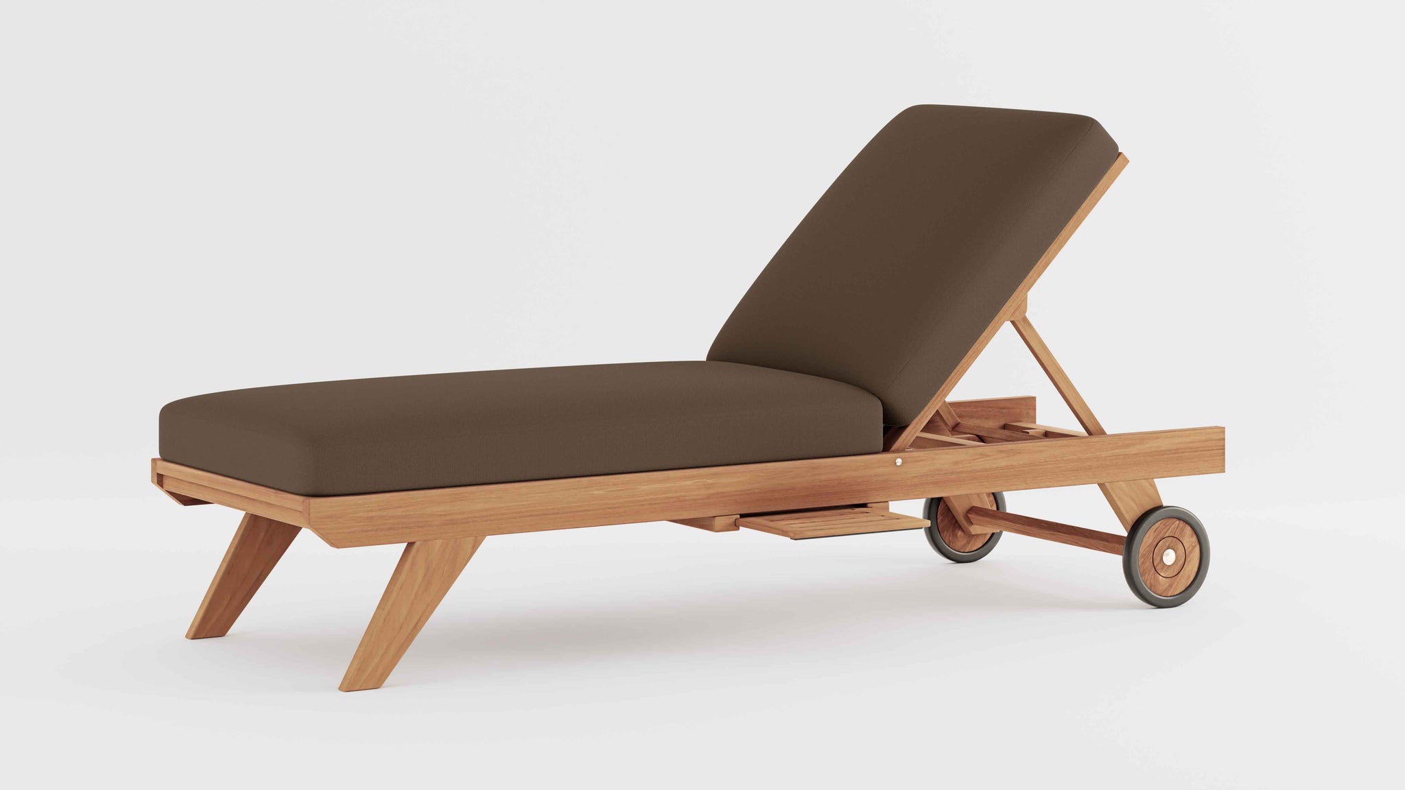 Teak Sun Lounger with Wheels with Taupe Cushion  and Optional Pull Out Tray