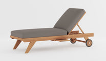 Teak Sun Lounger With Wheels Studio with Light Grey Cushion & Optional Pull Out Tray