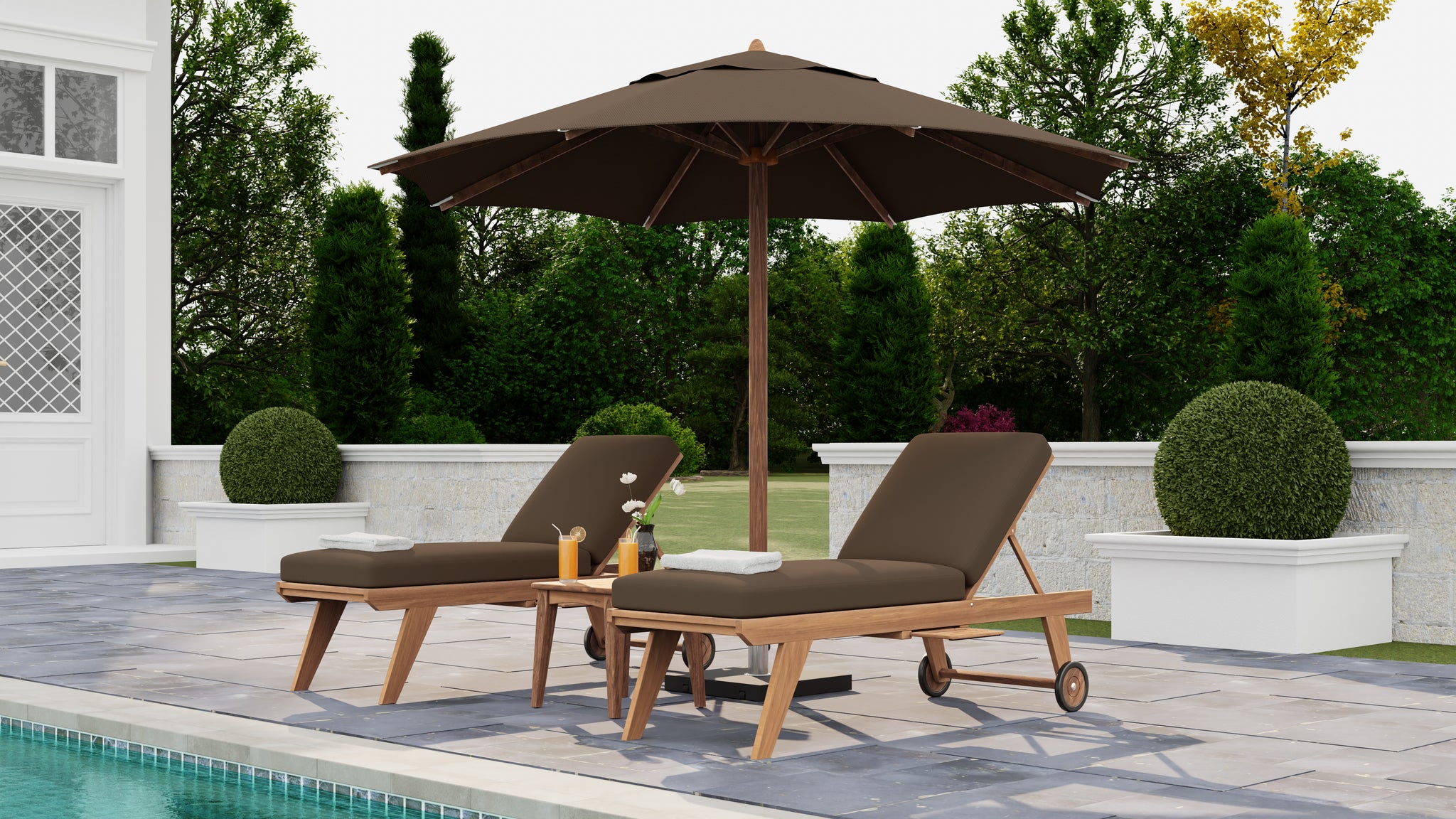 High Level Sunlounger With Parasol & Side Table