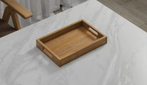 A Medium Rectangular Teak Tray with Slotted Handle 37.5cm x 25cm