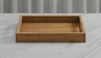 A Rectangular Teak Tray with Slotted Handle front view