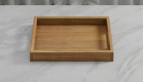 A Rectangular Teak Tray with Slotted Handle overhead perspective