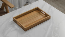 A Large Rectangular Teak Tray with Slotted Handle 45cm x 30cm
