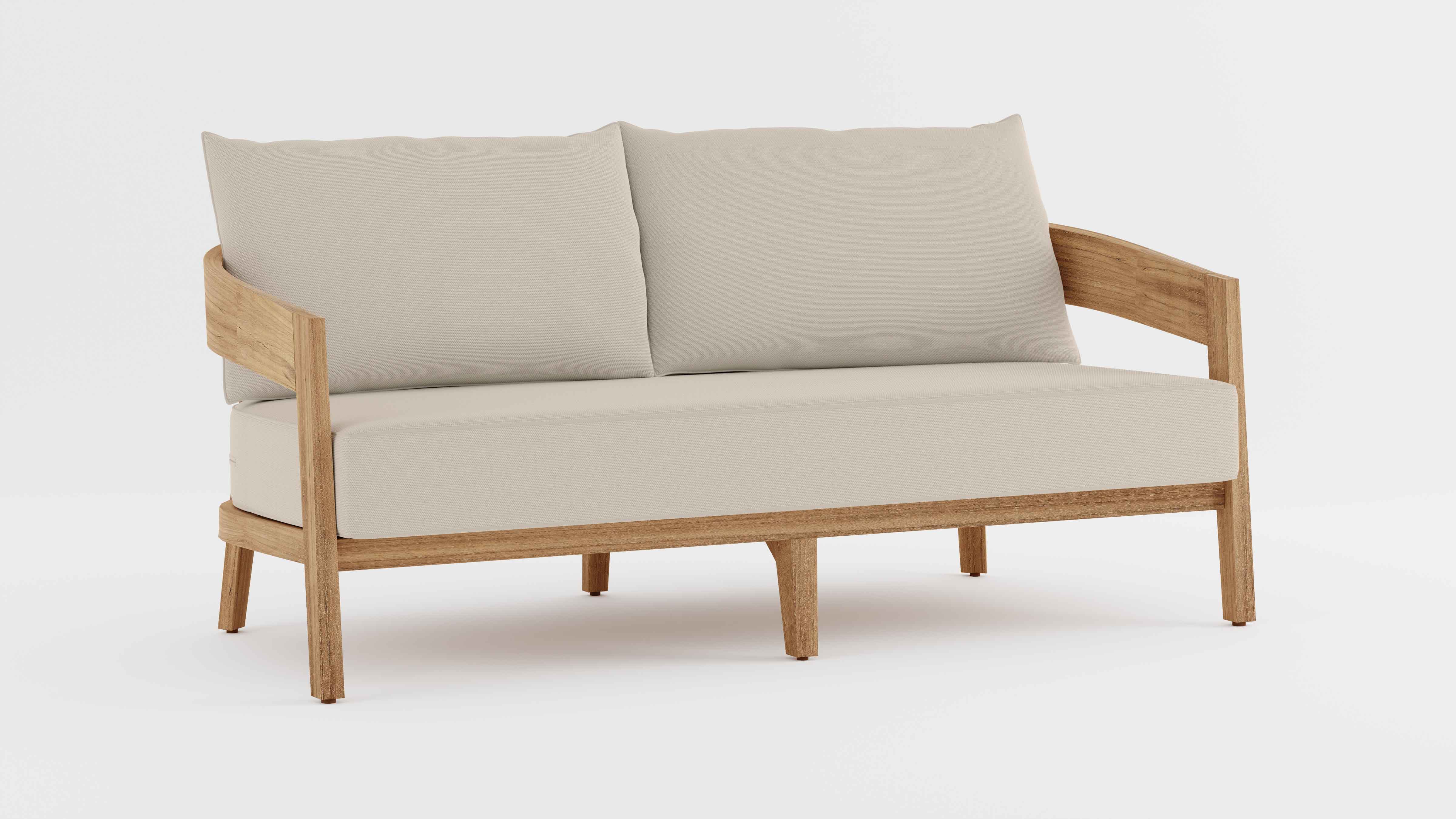 Windsor Teak Two Seater Sofa with Ecru Cushions