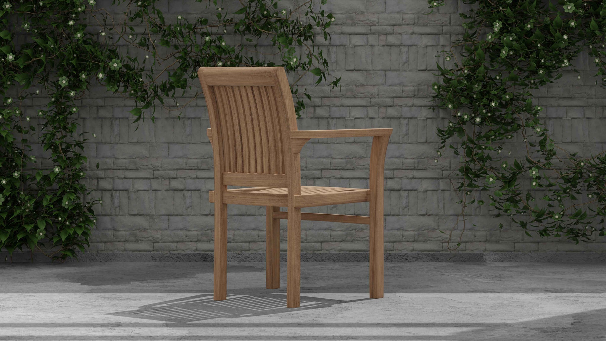 Wells Teak Stackable Garden Carver Chair Rear Angled View