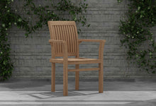 Wells Teak Stackable Garden Carver Chair Front Angled View