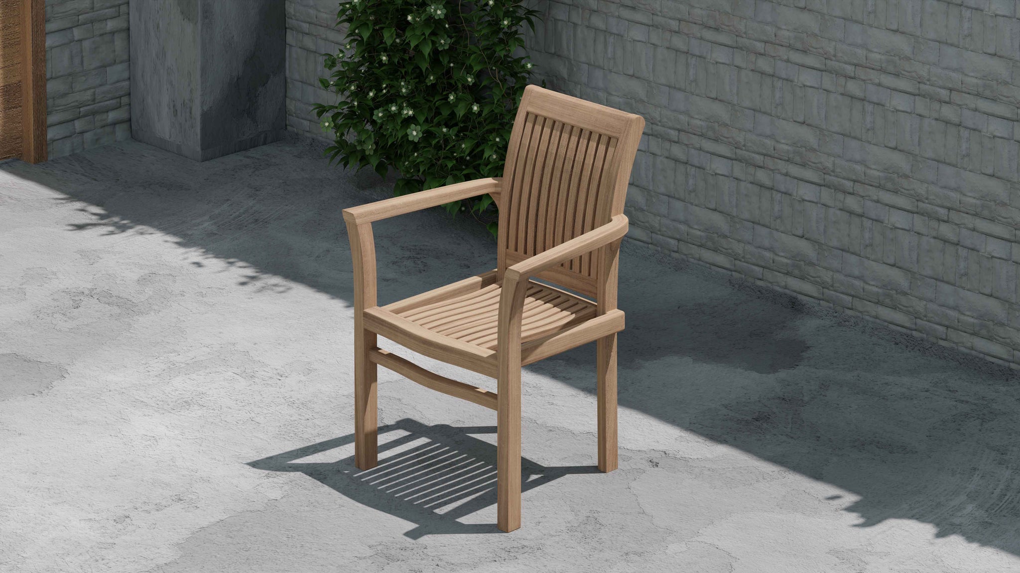 Wells Teak Stackable Garden Carver Chair Overhead Perspective