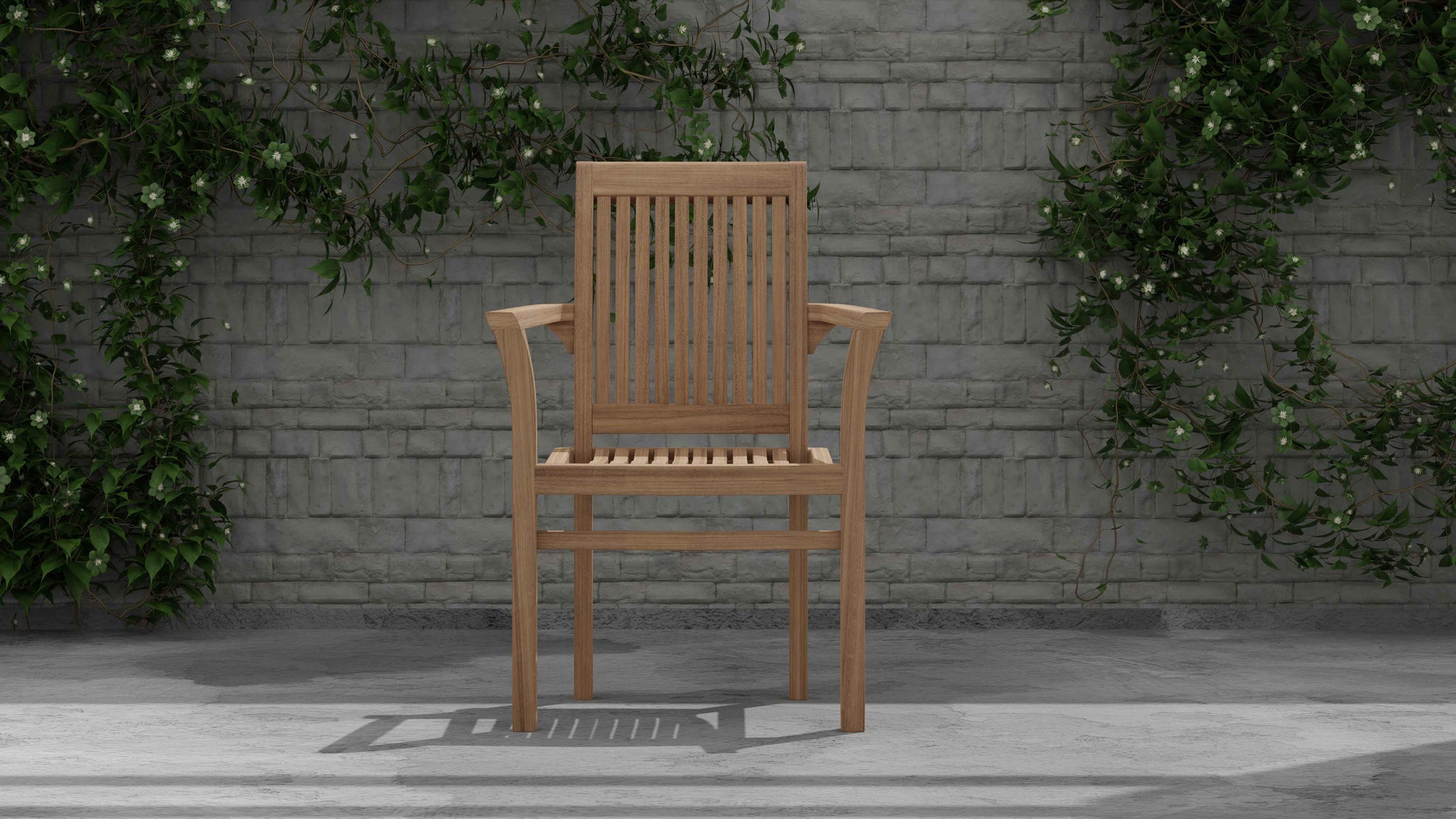 Wells Teak Stackable Garden Carver Chair Front View