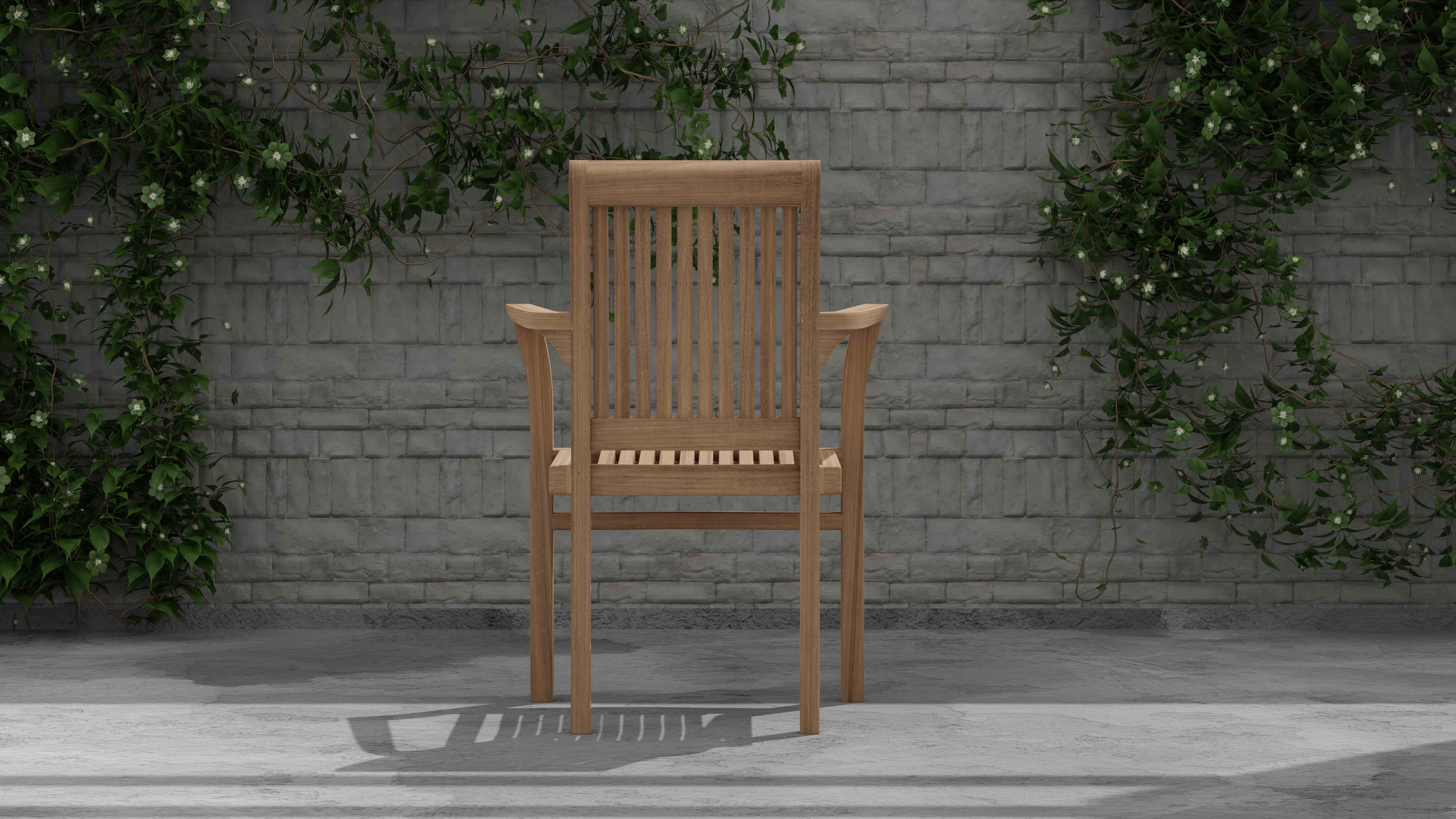 Wells Teak Stackable Garden Carver Chair Rear View