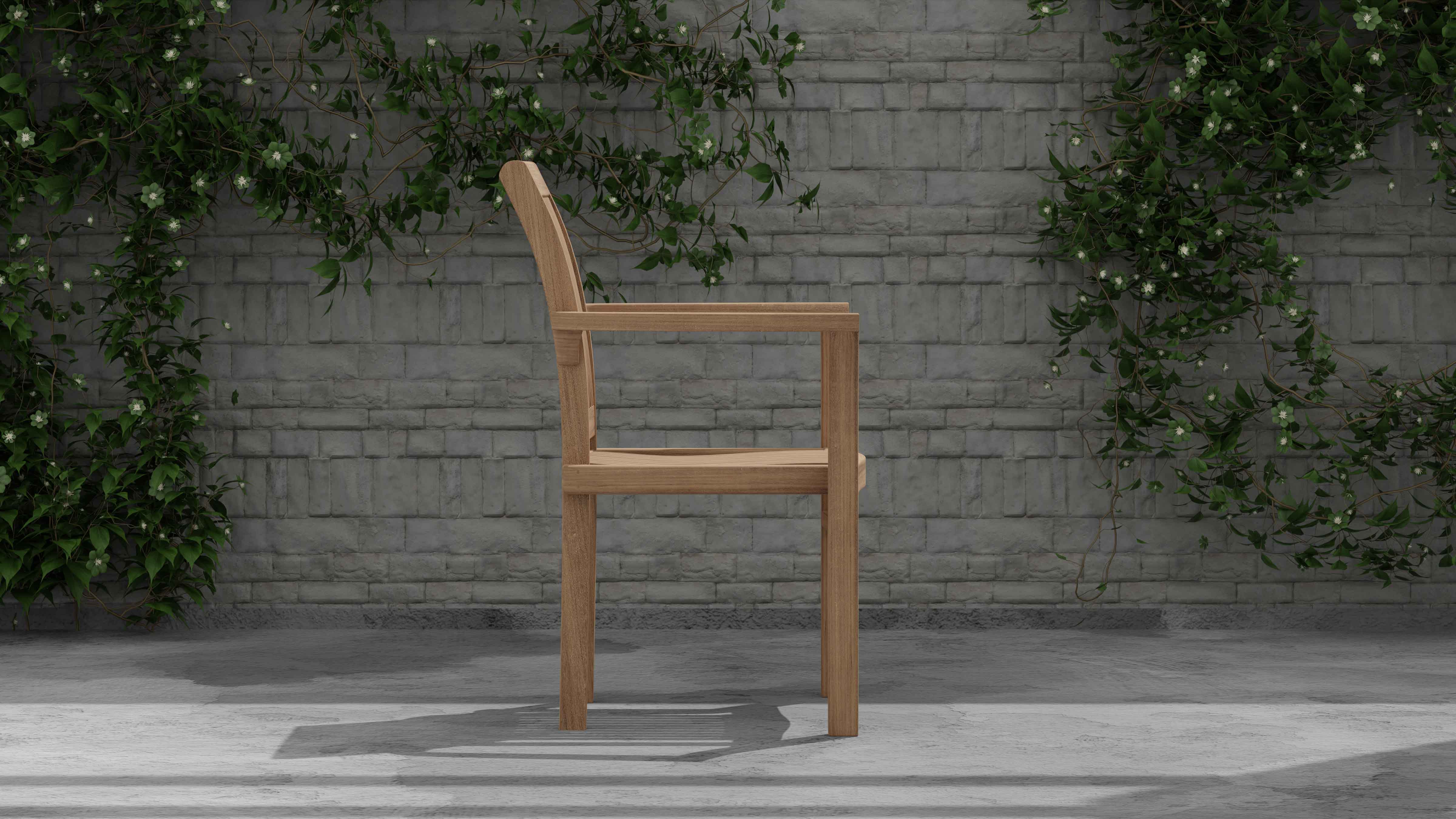 Wells Teak Stackable Garden Carver Chair Side View