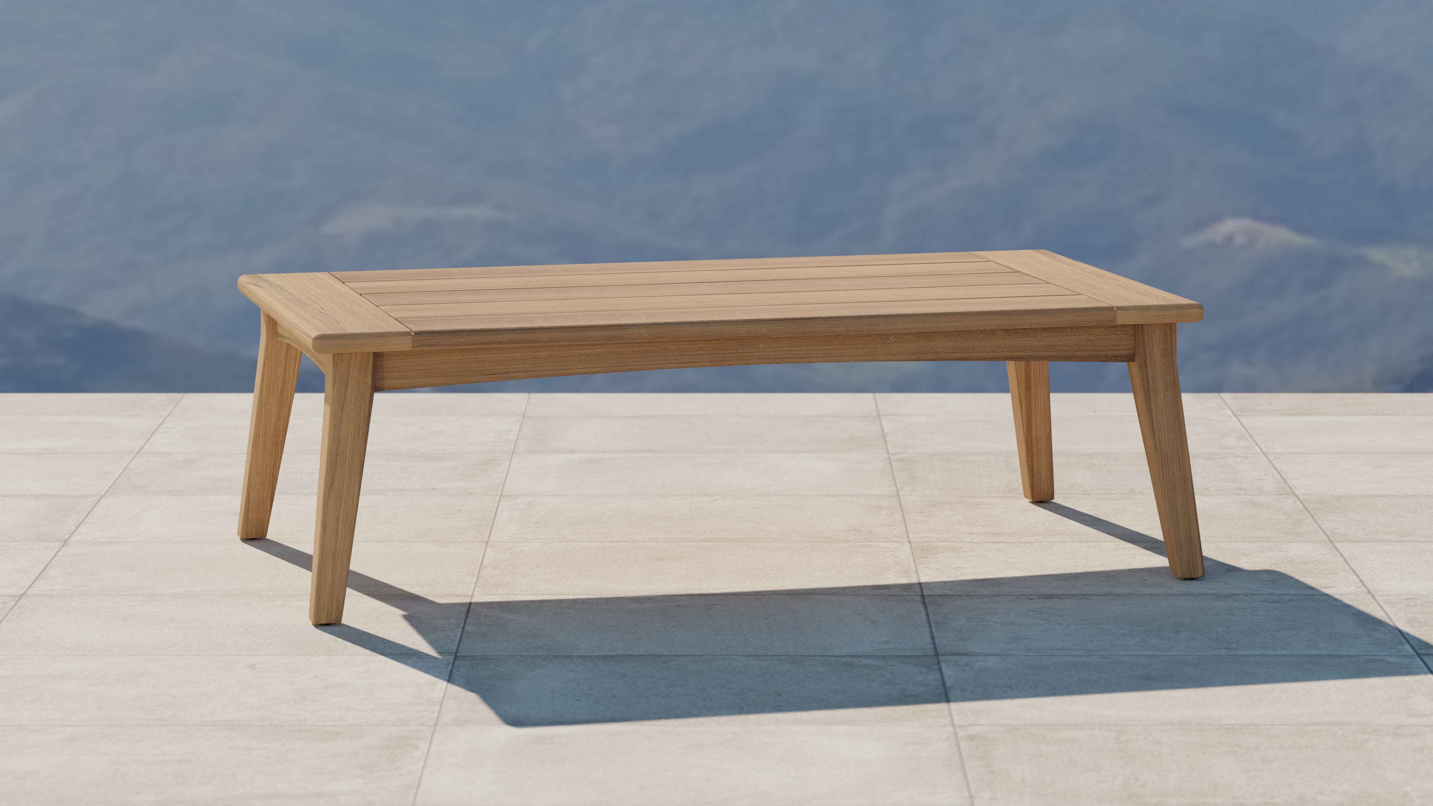 The Windsor Teak Rectangular Coffee Table Front Angled View