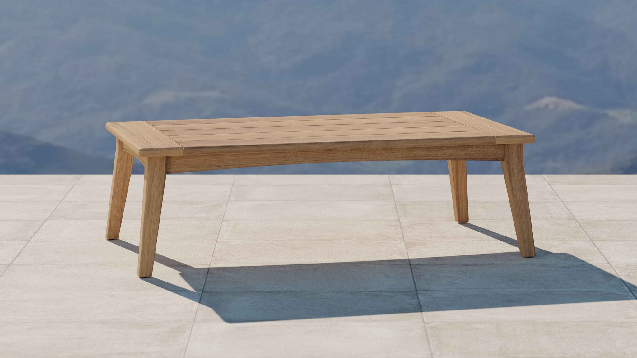 The Windsor Teak Rectangular Coffee Table Front Angled View