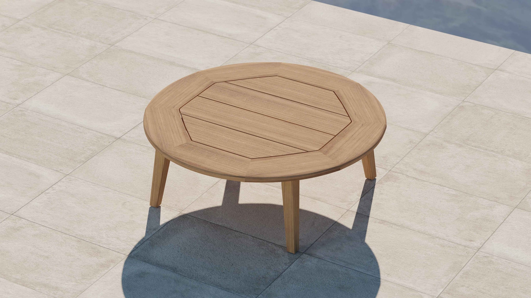 Windsor 110cm Diameter Round Teak Coffee Table Overhead Perspective