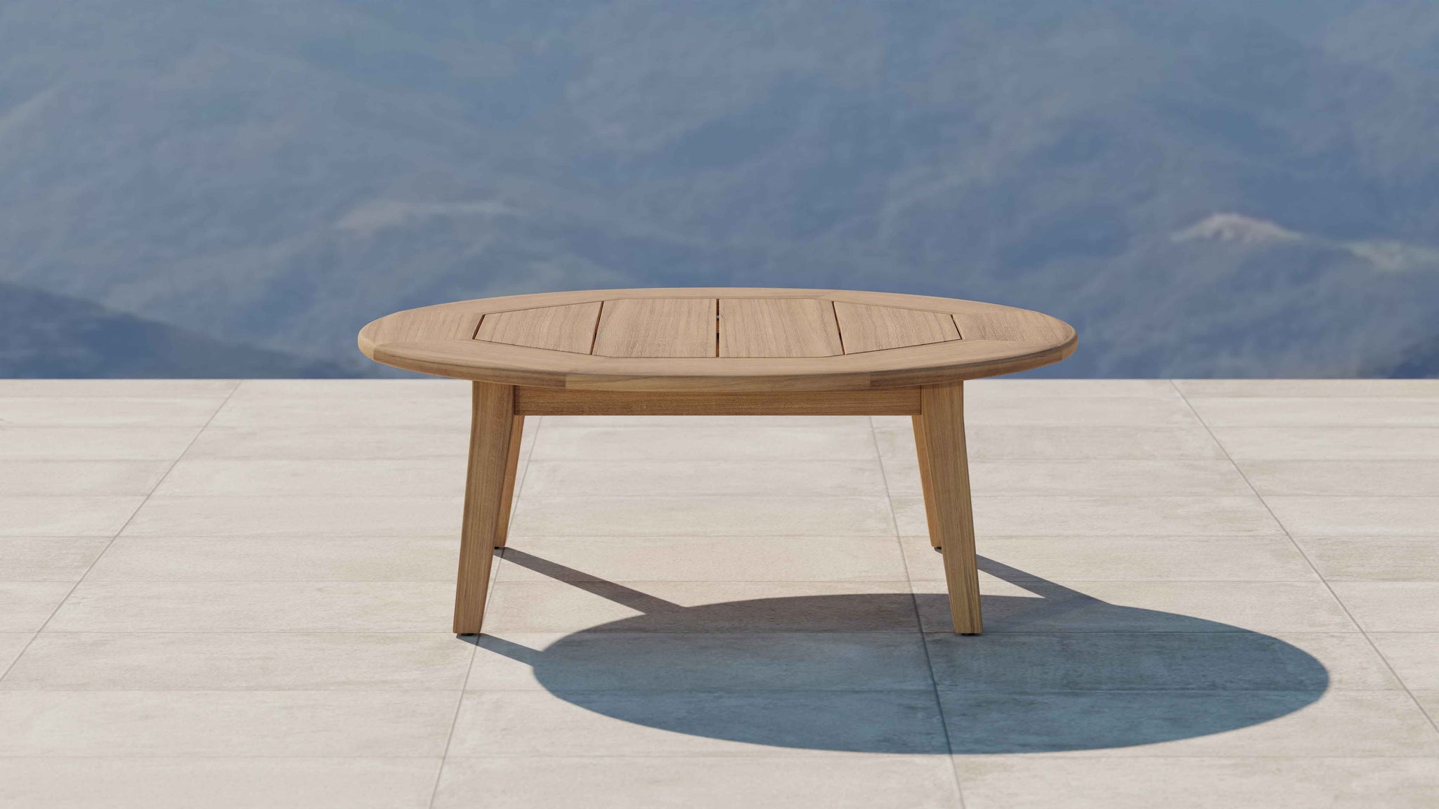 Windsor 110cm Diameter Round Teak Coffee Table Side View