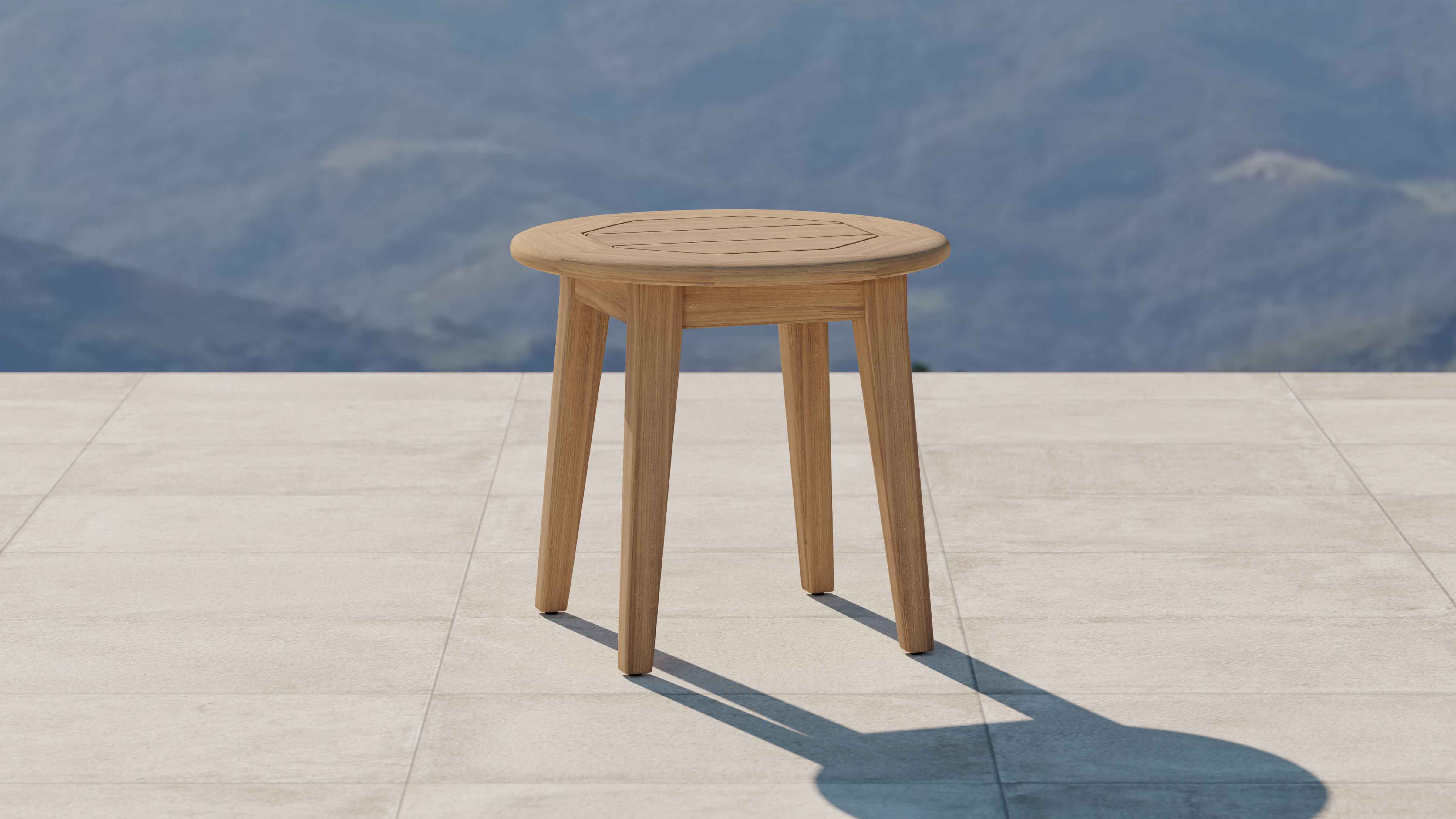 The Windsor Teak Round 55cm Diameter Side Table Front Angled View