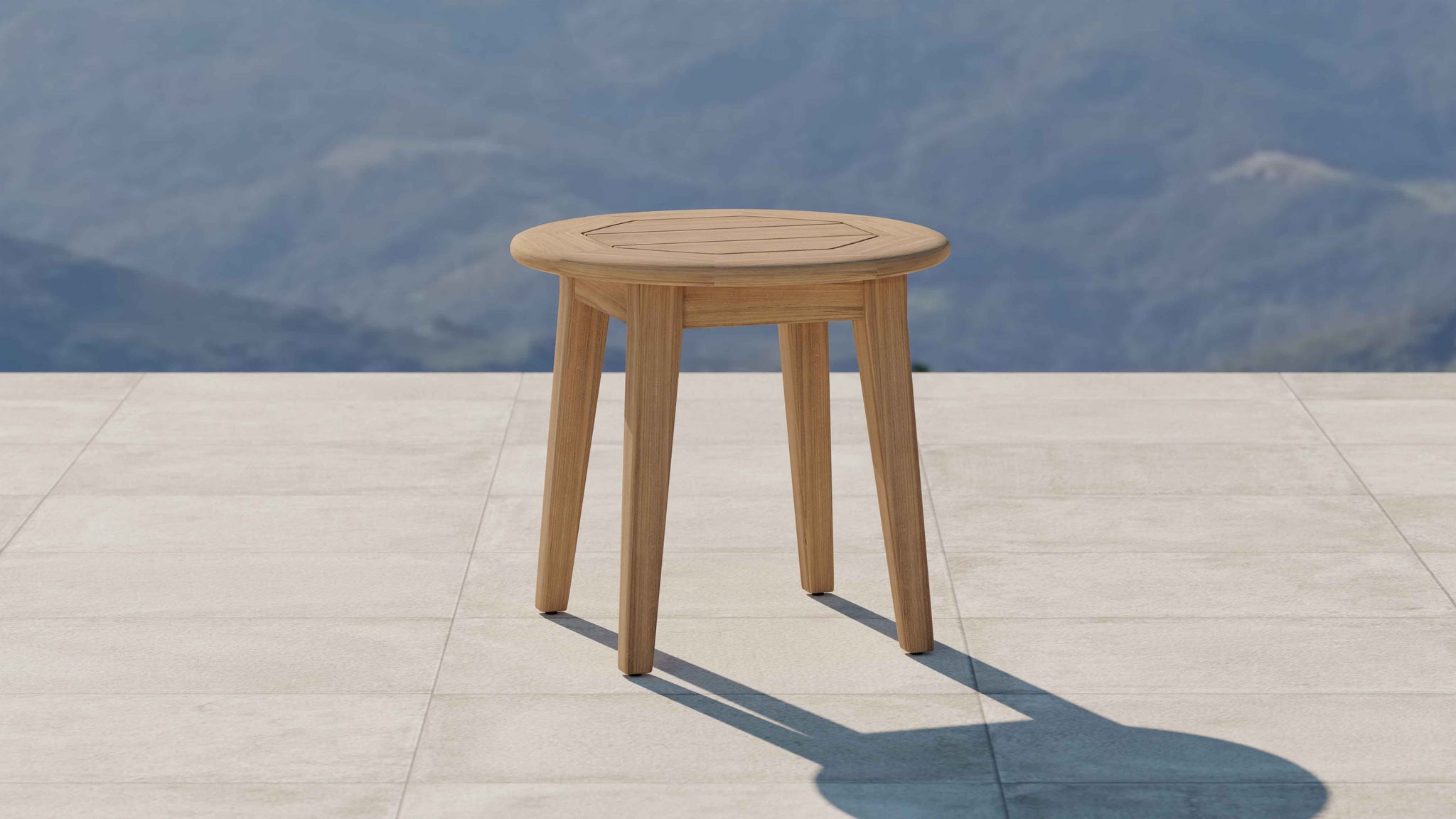 The Windsor Teak Round 55cm Diameter Side Table Front Angled View