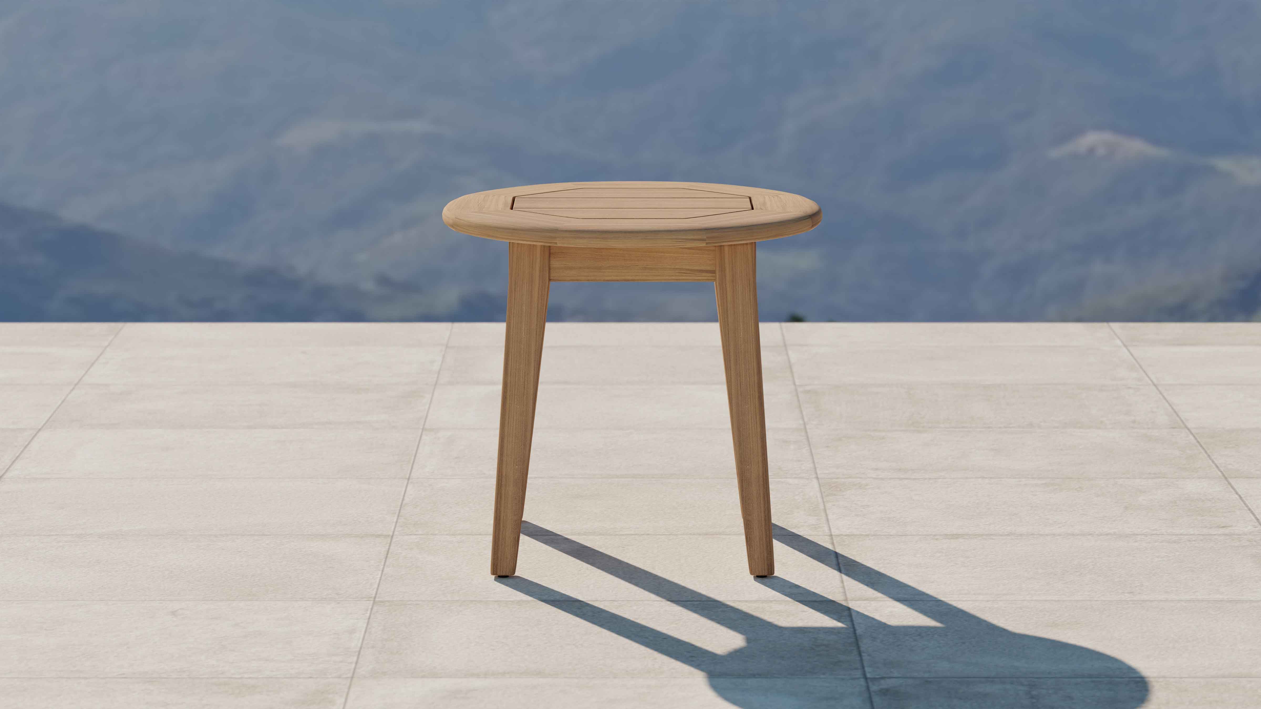 The Windsor Teak Round 55cm Diameter Side Table Side View