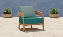 Windsor Teak Lounge Armchair Featuring Our Paris Range - Seat Cushion in Teal Back Cushion in Sky