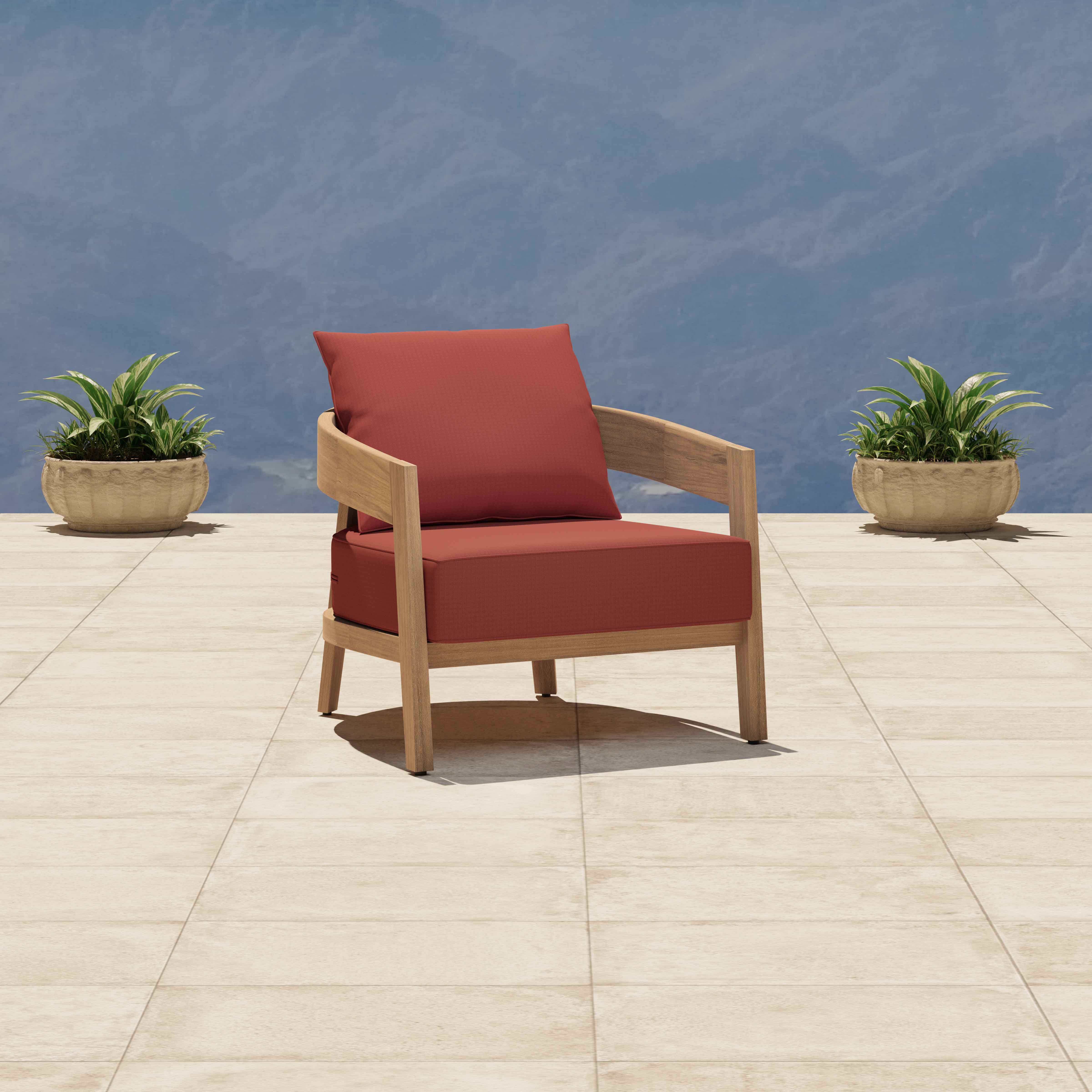 Windsor Teak Lounge Armchair Featuring Our Paris Range - Seat & Back Cushion in Terracotta