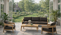 Windsor Teak Sofa Set Featuring Three Seater Sofa & Two Lounge Armchairs with Rectangular Coffee Table (Optional Extra)