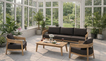 Windsor Teak Sofa Set Featuring Three Seater Sofa & Two Lounge Armchairs with Rectangular Coffee Table (Optional Extra)