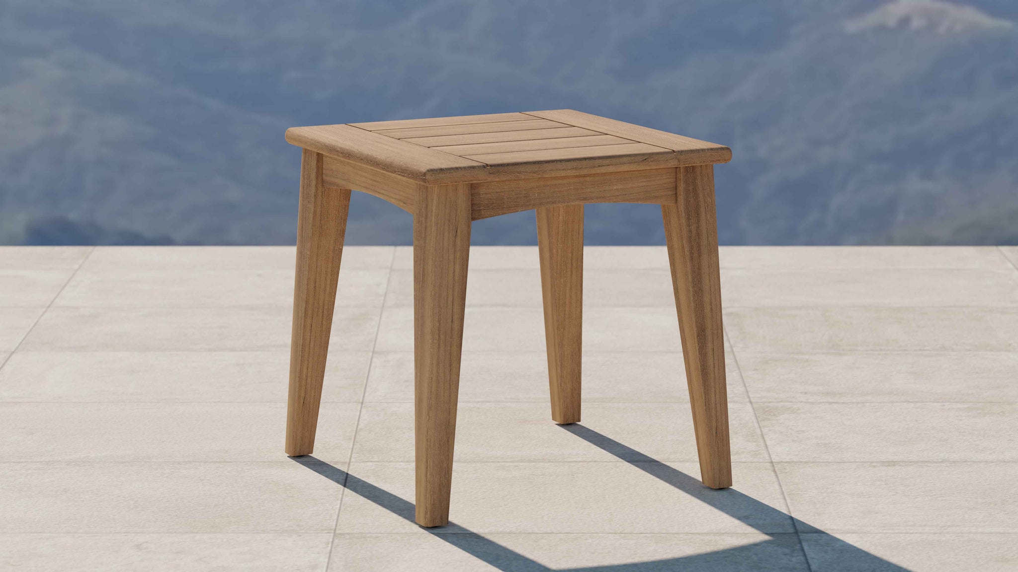 The Windsor Teak Square Side Table Front  Angled View