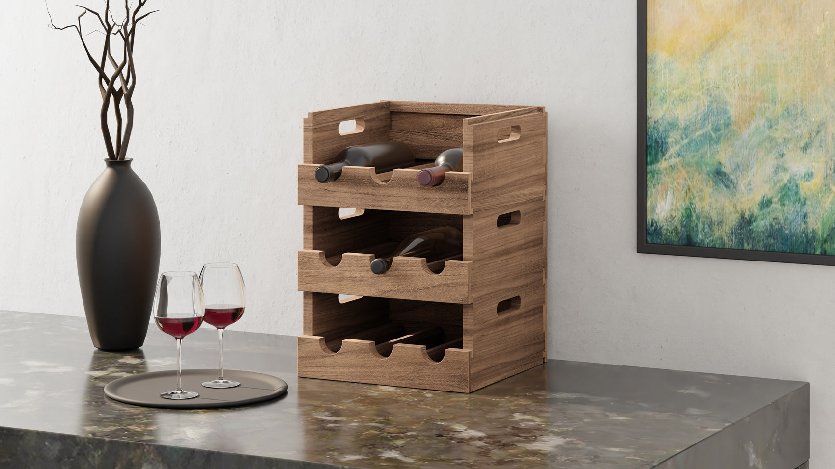 Teak Wine Rack Three Stacked