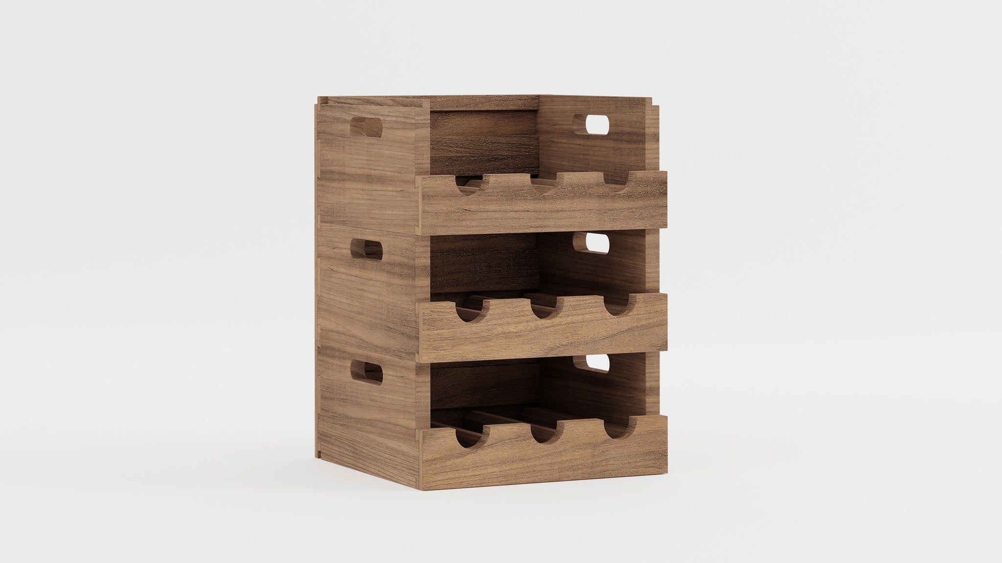 Teak Wine Rack Three Stacked Studio