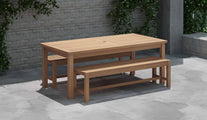 100 x 200cm Teak  Fixed Rectangular Table with 2 Backless Benches Alternative View