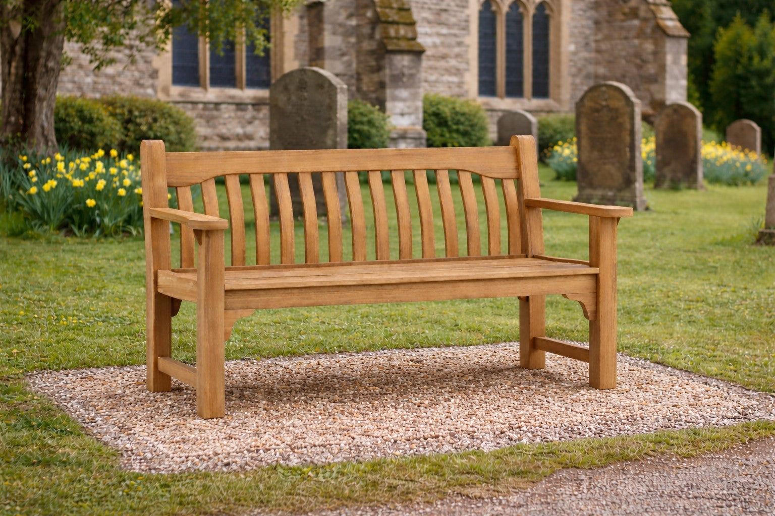 York Teak Memorial Bench in Churchyard