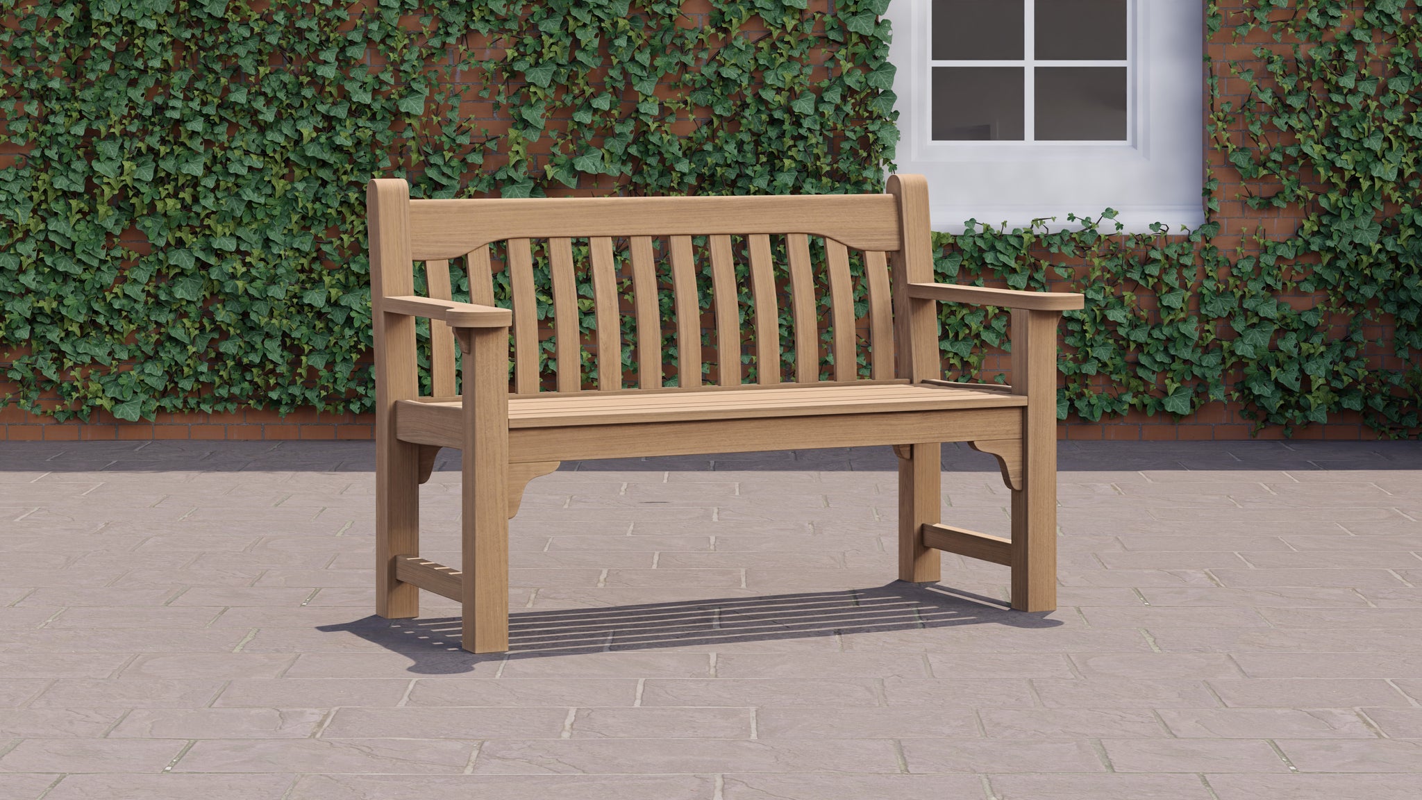 130cm York Commemorative Teak Bench Front Angled View