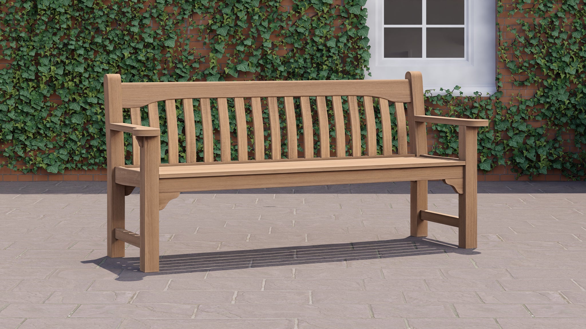 180cm York Commemorative Teak Bench Front Angled View