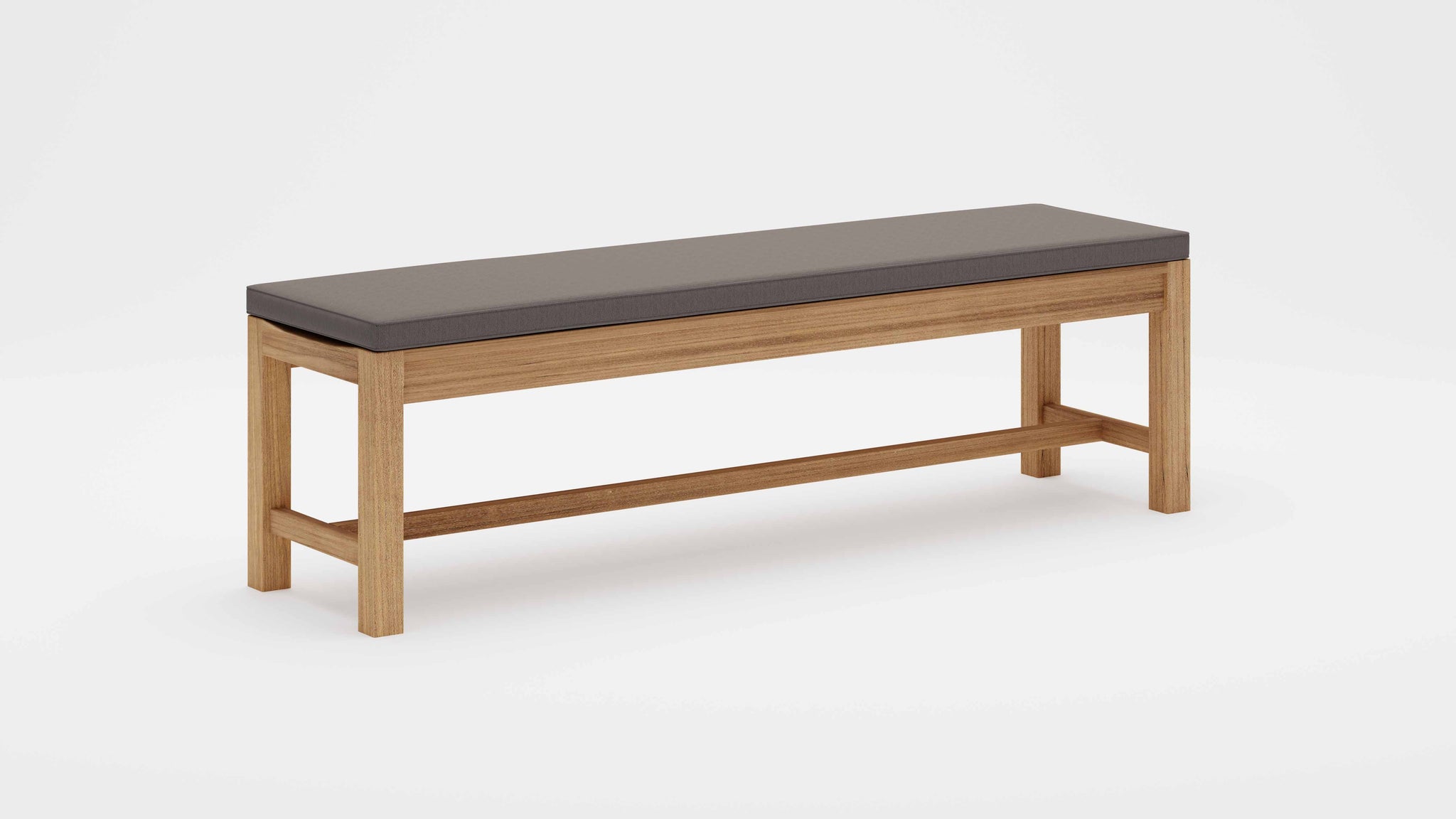 Teak Backless Bench with Light Grey Cushion