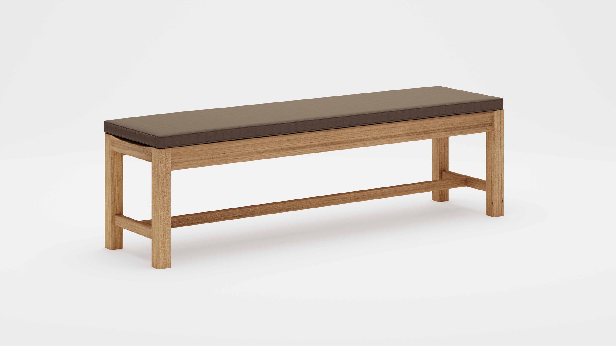 Teak Backless Bench with Taupe Cushion