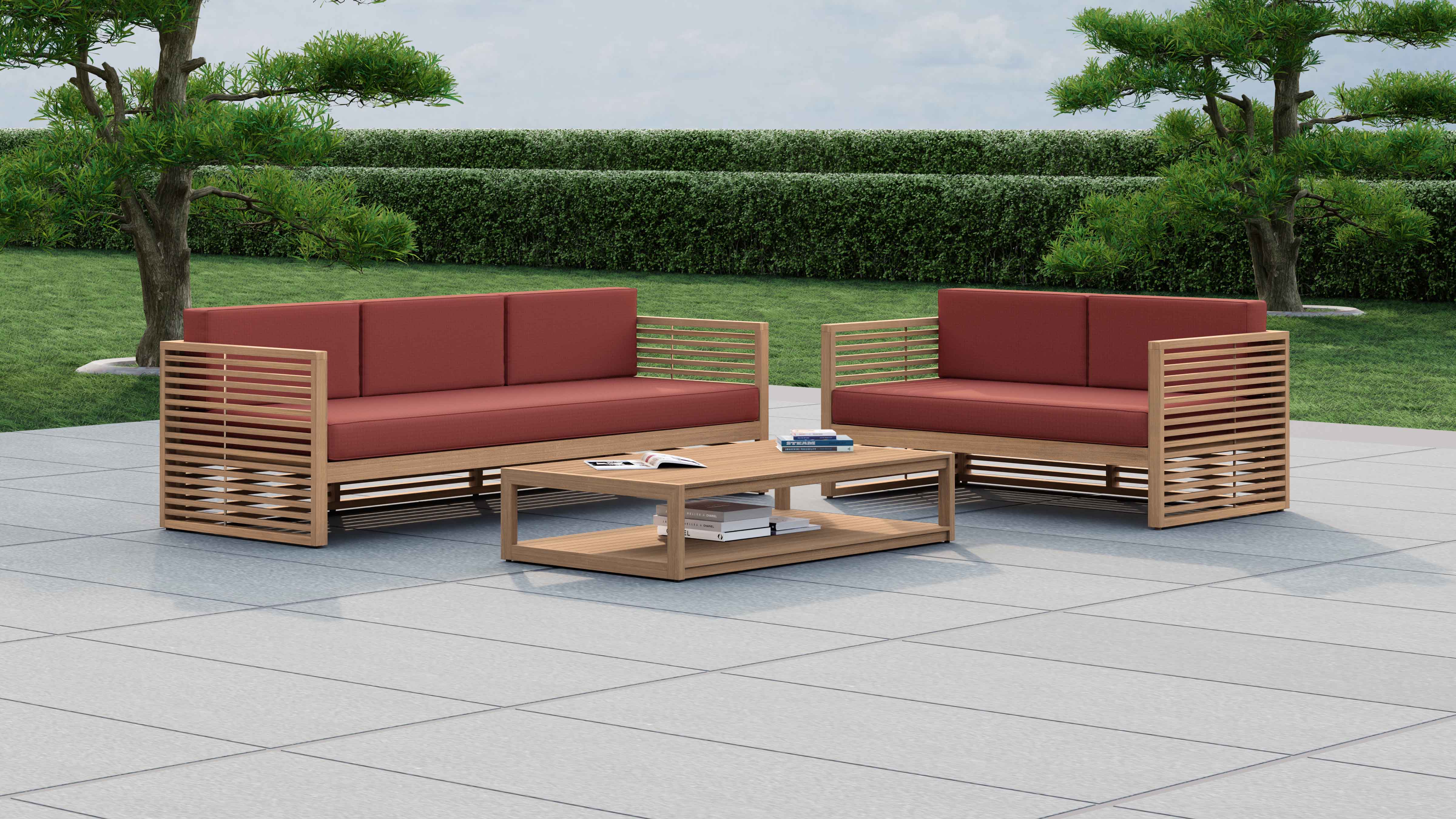 Buckingham Modular Outdoor Lounge Set Featuring Three Seat & Two Seat Sofas with a Rectangular Coffee Table in Paris Fabric Range - Terracotta