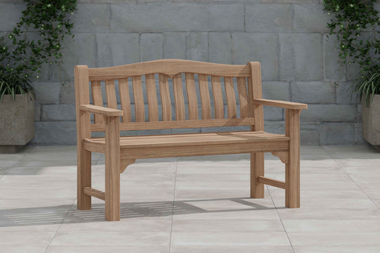 Hereford Teak Garden Bench 130cm 2 Seater Front Angled View